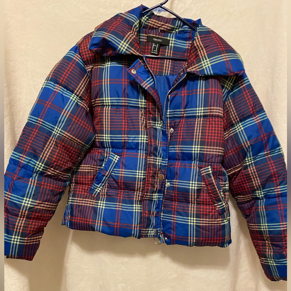 Forever 21 plaid puffer cropped jacket